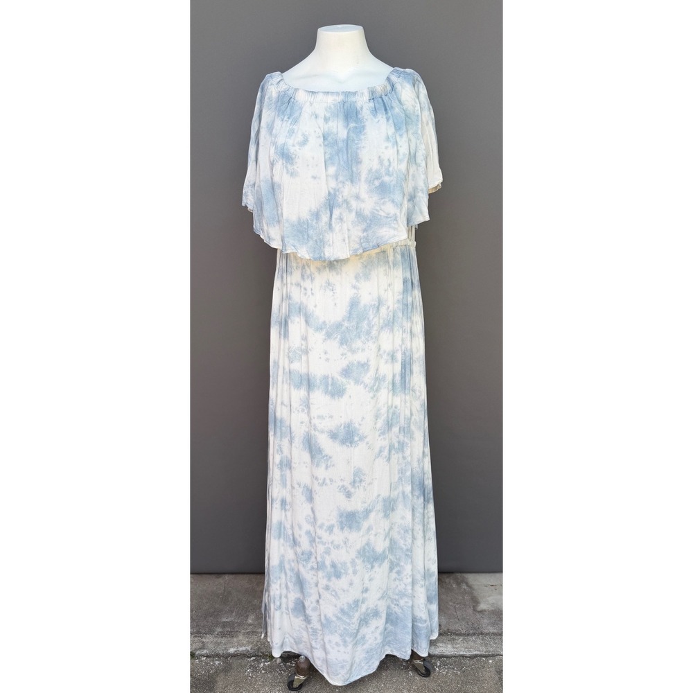 Swimsuits For All Maxi Dress 18/20 Blue Tie Dye Off Shoulder Ruffle Boho Beach